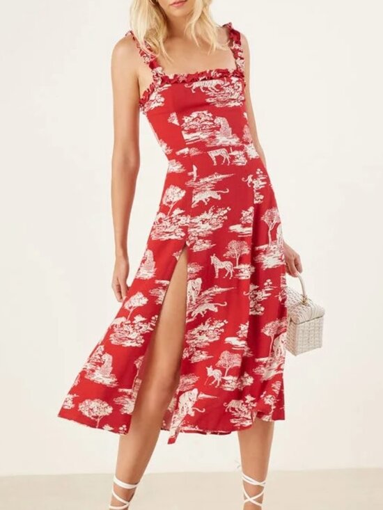 Reformation Dresses & Skirts - Reformation Arielle Elephant Print Red Midi Dress US 6